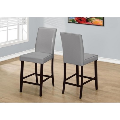 Monarch Specialties Dining Chair Set Of 2 Counter Height Upholstered Kitchen Dining Room Pu Leather Look Wood Legs Grey Brown Transitional