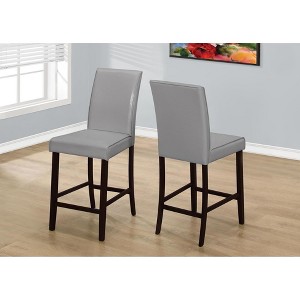 Monarch Specialties Dining Chair Set Of 2 Counter Height Upholstered Kitchen Dining Room Pu Leather Look Wood Legs Grey Brown Transitional - 1 of 2