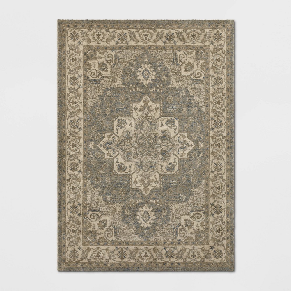 7'x10' Medallion Jewel Boarder Persian Style Woven Area Rug Cream/Gray - Threshold™