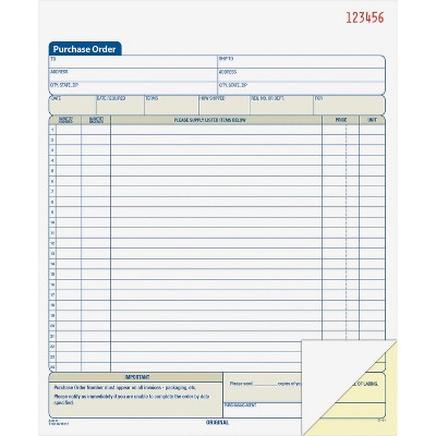 Adams Purchase Order Book Carbonless 2-Part 8-3/8"x10-11/16" WE DC8131