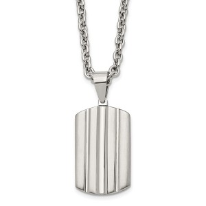 Black Bow Jewelry Men's Stainless Steel Grooved Dog Tag Necklace, 24 Inch - 1 of 4
