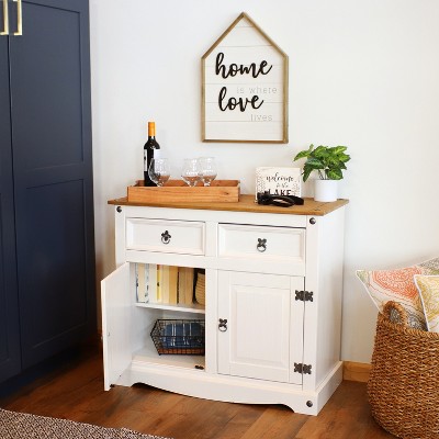 Sunnydaze White Pine Sideboard Cabinet with 2 Drawers and 2 Doors