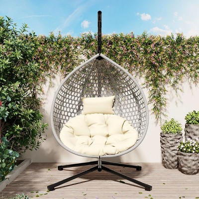 Versatile Hanging Egg Chair, Egg Chair For Outside With Cushion, Egg Chair Hanging With Sturdy Iron Base Support-Cuddlewood