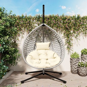 Versatile Hanging Egg Chair, Egg Chair For Outside With Cushion, Egg Chair Hanging With Sturdy Iron Base Support-Cuddlewood - 1 of 4