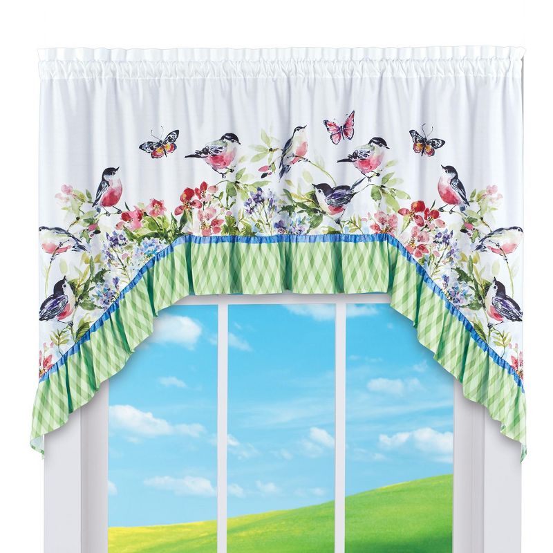 Collections Etc Colorful Bird Garden Printed Kitchen Curtains, 1 of 3