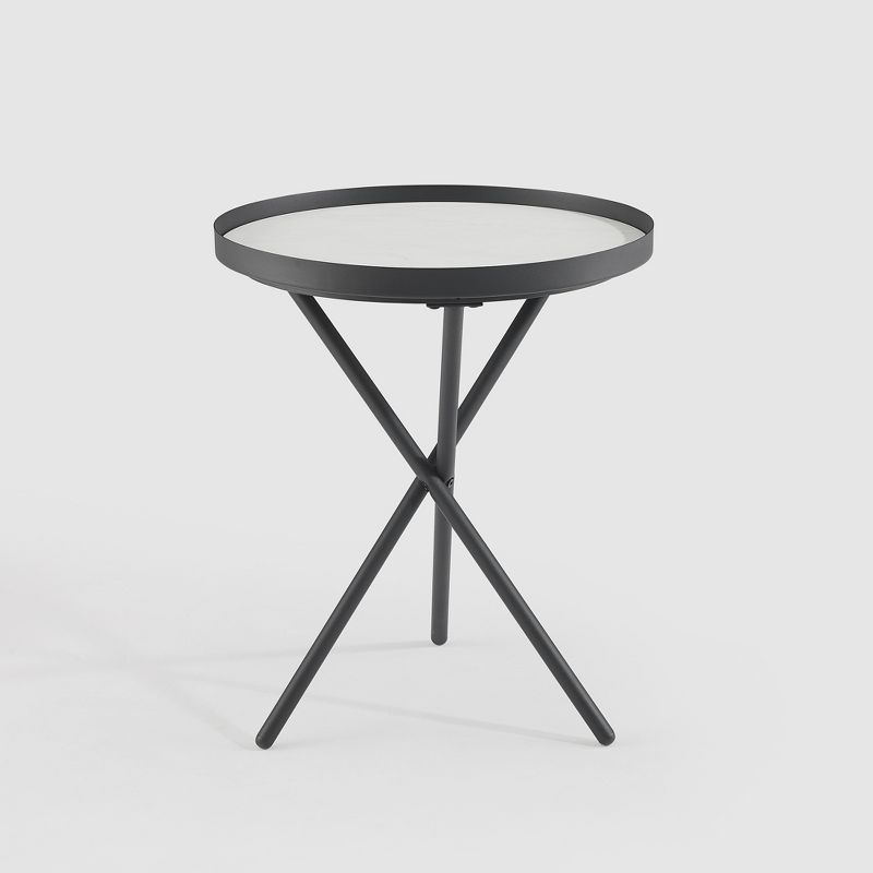 Modern Minimalist Intersecting Tripod Leg Side Table Black/Faux White Marble - Saracina Home, 6 of 12