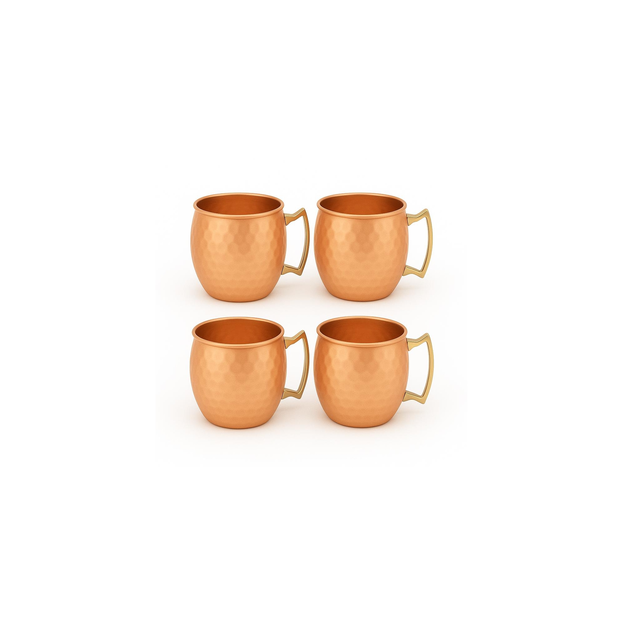 Modern Home Handmade 16oz Solid Copper Mule Mug – Barrel Shaped Mug with Brass Handle & Hammered Texture (Set of 4)