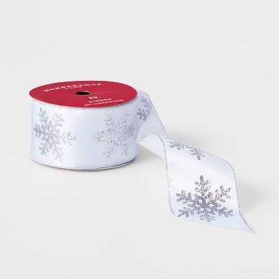 2.5" Silver Glitter Snowflake Ribbon White 21ft - Wondershop™