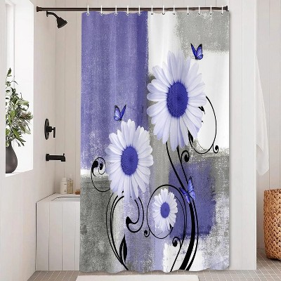LunaLulinlk Purple Floral Shower Curtains for Bathroom