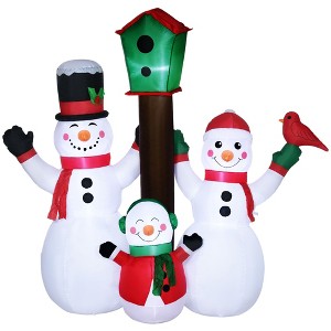 HOMCOM 7ft Christmas Inflatables Outdoor Decorations Snowman Family with Bird and Birdhouse, Blow-Up LED Yard Christmas Decor for Lawn Garden Party - 1 of 4