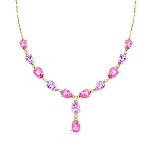 Ross-Simons 14.00 ct. t.w. Pink Topaz and 7.50 ct. t.w. Amethyst Y-Necklace With .40 ct. t.w. White Topaz in 18kt Gold Over Sterling Size 18 - 1 of 3