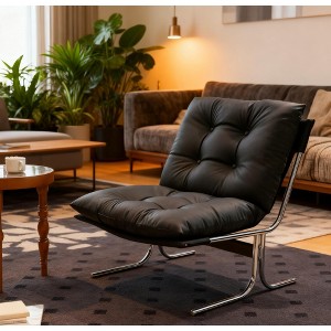 BABYYER PU Leather Accent Chair, Modern High Back Armchair with Metal Legs and Soft Padded, Reading Chair for Living Room and Home Office - 1 of 4