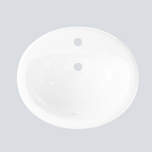 Garvee Bathroom Vessel Sink, Semi Recessed Round Ceramic Basin 20.24 x 17.01 x 7.64 in, White Countertop Vanity Sink with Single Faucet Hole - 1 of 4