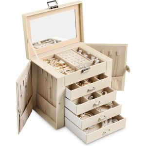 6-Tier Jewelry Box with Mirror, 5 Drawers, PU Leather Organizer - 1 of 4