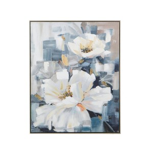 32.5"x40" Blooming Florals Hand Painted Wall Art with Polystyrene Frame - A&B Home: Contemporary Botanical Canvas - 1 of 4