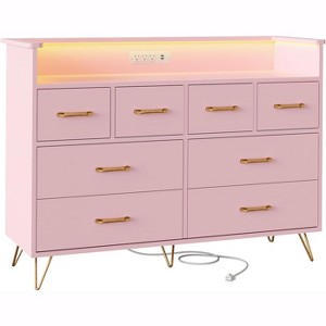 Dresser TV Stand, Dresser for Bedroom with LED Light & Charging Station Entertainment Center with Storage 8 Drawers Wooden Dressers - 1 of 4