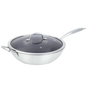 Brentwood 12-In. 4.2-Qt. 3-Ply Hybrid Non-Stick Stainless Steel Wok with Glass Lid in Silver - 1 of 4