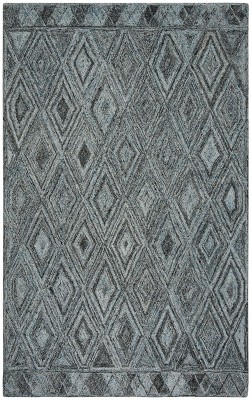 Blue and Black Hand-Tufted Wool Abstract Area Rug