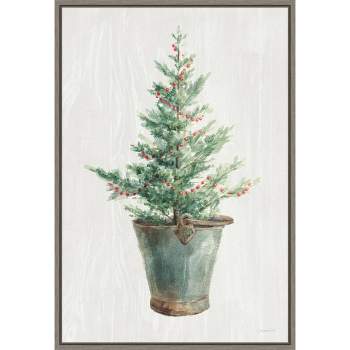 16" x 23" White and Bright Christmas Tree I Framed Wall Canvas - Amanti Art