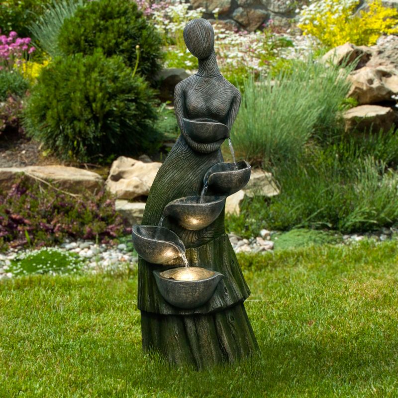 Northlight 39" Lighted Modern Faceless Woman Tiered Outdoor Garden Water Fountain, 2 of 7