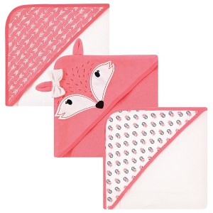 Hudson Baby Infant Girl Cotton Rich Hooded Towels, Girl Fox, One Size - 1 of 4