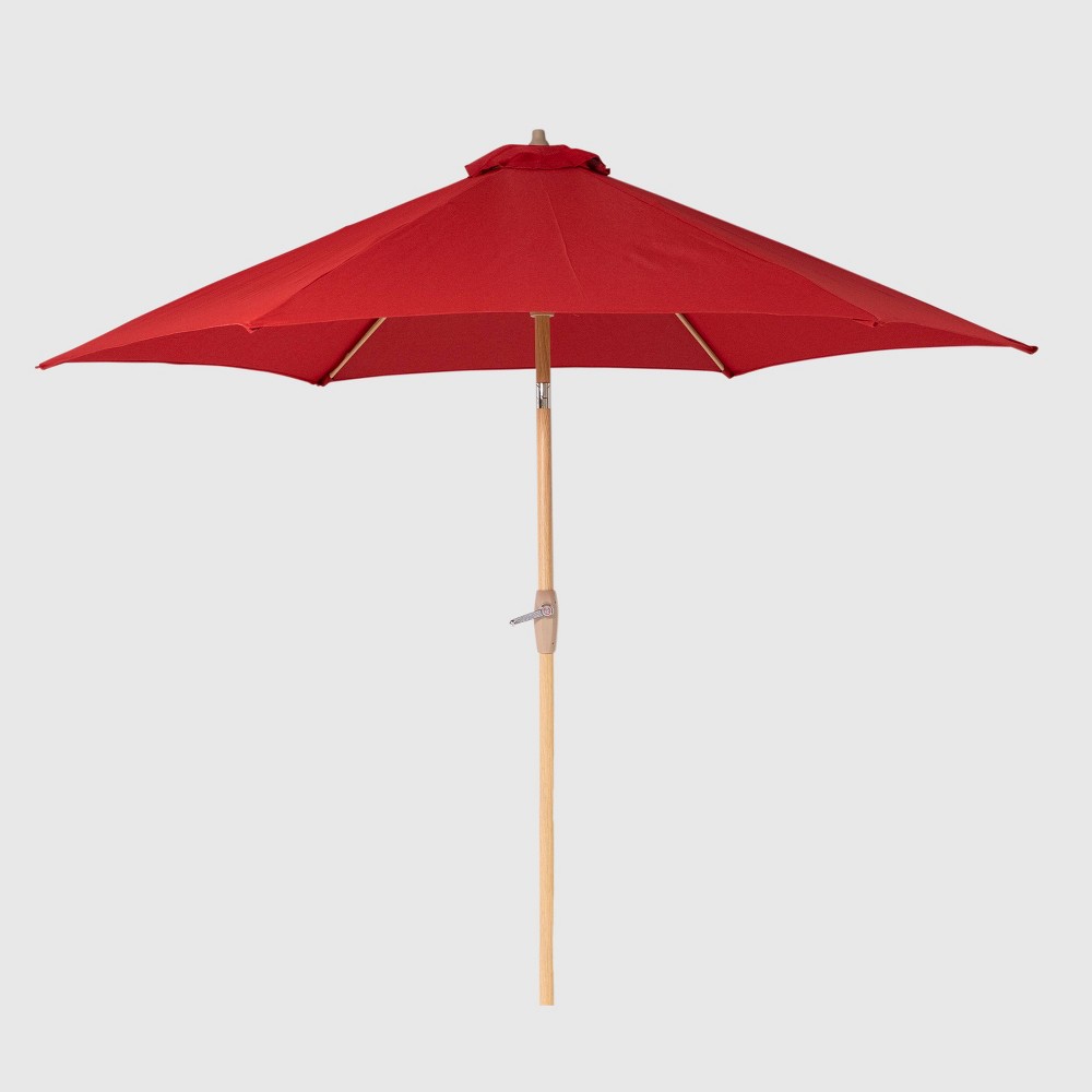 9' x 9' Round Patio Umbrella DuraSeason Fabric™ Red - Light Wood Finish - Threshold™