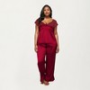Anna-Kaci Lounge Women's PLus Size 2-Piece Set Satin Lace Trim Sleep Top and Wide Leg Pants with Soft Draping Silhouette - 4 of 4