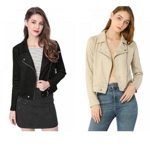 INSPIRE CHIC Women's Zip Up Faux Suede Biker Moto Jacket 2 Packs - 1 of 4