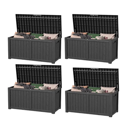 VisioGear Deck Boxes, 4-Piece 120 Gal Outdoor Storage Deck Box, Small Patio Storage Bin for Garden Tools, Brown, 54.25"*26.5"*24.2"