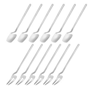Unique Bargains Stainless Steel Kitchen Utensil Sets Mini Dessert Spoons Forks 5.43" 5.7" 12 Pcs - 1 of 4