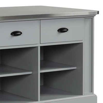 Gray Pine and Stainless Steel Kitchen Island with Storage