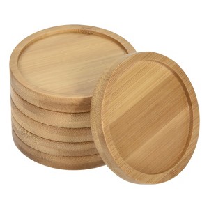 Unique Bargains Indoors Bamboo Round Plant Pot Saucers Flower Drip Tray Wood Color 6 Pcs - 1 of 4