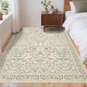 Modern Washable Area Rug, Soft Floral Floor Cover with Non Slip Backing, Low Pile Stain Resistant Foldable Carpet for Living Room - 1 of 4