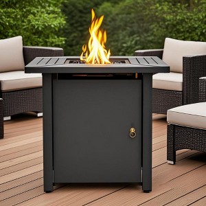 30-Inch Square Outdoor Propane Fire Pit Table - 50,000 BTU, Black Steel - 1 of 4