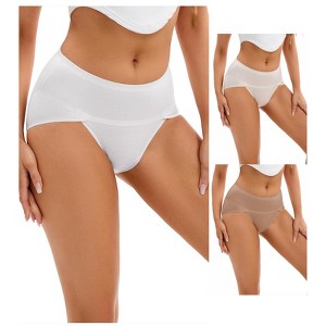 INSPIRE CHIC 3 Packs Women's Hi-Cut Underwear High Waist Panties Full-Coverage Briefs Available in Plus Size 1 Brown 1 Grey 1 Beige Small - 1 of 4