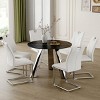 Infurnic Dining Sets Dining Table and Chair Set Mirror-polished Stainless Steel Base 6 Chairs Modern Luxury Round , White, 42"*42"*29.5" - 2 of 4