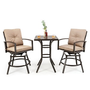 Costway Patio 3pcs Swivel Bar Height Bistro Set Cushioned Table Stools Furniture Outdoor - 1 of 4