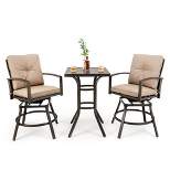 Costway Patio 3pcs Swivel Bar Height Bistro Set Cushioned Table Stools Furniture Outdoor