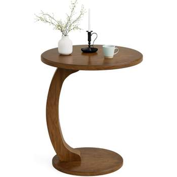 Tribesigns Round Side Table, Wooden C-Shaped End Table, Mid-Century Couch Side Table, Small Boho Side Table for Living Room, Bedroom