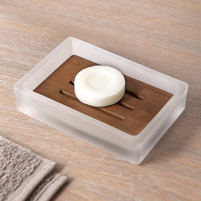 Frosted Glass and Wood Soap Dish