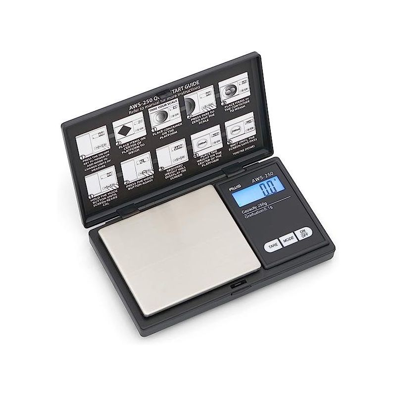 American Weigh Scales AWS Series Digital Portable Lightweight Pocket Weight Scale 250G x 0.1G - Great For Baking, 1 of 8