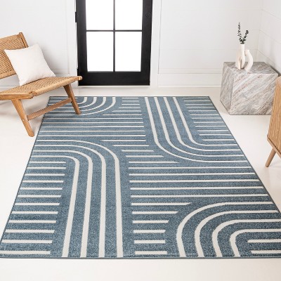 JONATHAN Y Anders High-Low MidCentury Modern Arch Stripe Two-Tone Indoor/Outdoor Area Rug