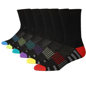 JAMES FIALLO Men's 6 Pairs Arch Support Black/Multi Toe Colors Comfortable Performance Crew Socks for Running, Hiking, and Athletic Activities - 1 of 1
