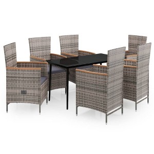 vidaXL Patio Dining Set 7 Piece with Cushions - Gray and Brown, 55.1" Table Length - 1 of 4