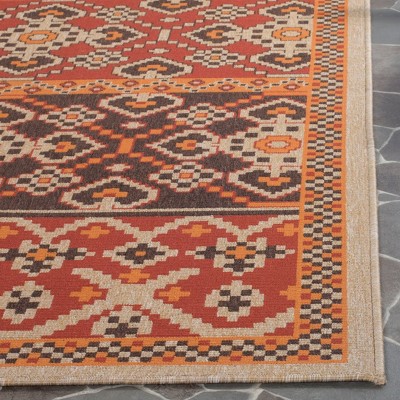 Red and Chocolate Rectangular Synthetic Indoor/Outdoor Area Rug
