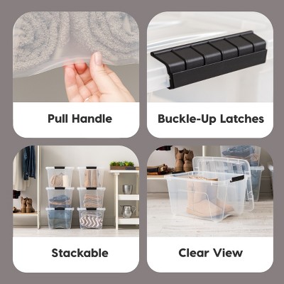 32 Qt Clear Stackable Plastic Storage Bins with Lids - 4 Pack