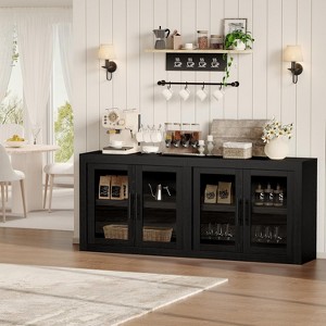 70.9" Sideboard Buffet Cabinet with Storage, Mid Century Modern Accent Cabinet with 4 Glass Doors, Wood Coffee Bar for Kitchen, Living Room, Black - 1 of 4