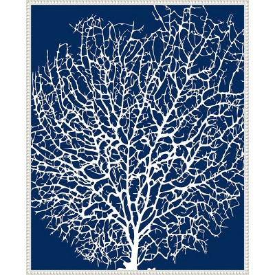 Navy and White Coral Print on Canvas with Beaded Frame