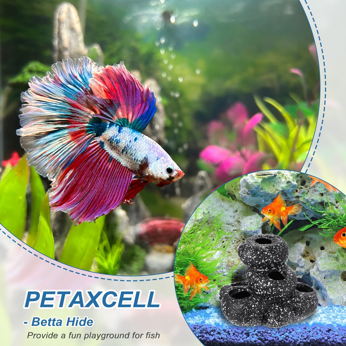 Unique Bargains Resin Small Fish Hide Aquarium Decorations Rocks 5.9x4.4x4.6 Inch Grey 2 Pcs - thumbnail 4