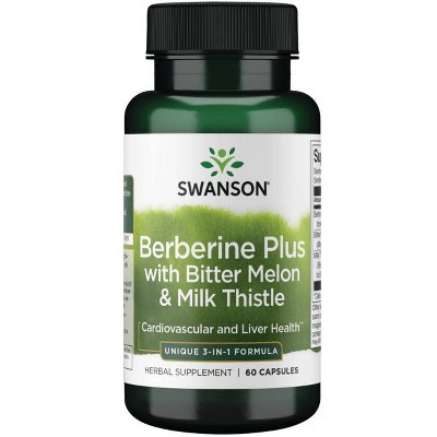 Swanson Berberine Plus with Bitter Melon & Milk Thistle - 3-in-1 Formula 60 Caps.